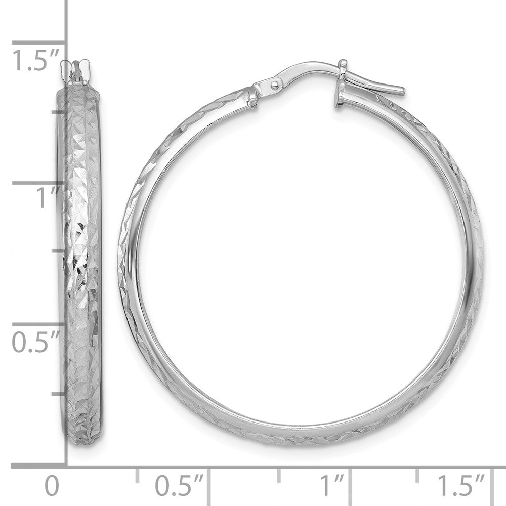 Sterling Silver RH-plated Polished and Diamond-cut Hoop Earrings