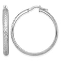 Sterling Silver RH-plated Polished and Diamond-cut Hoop Earrings