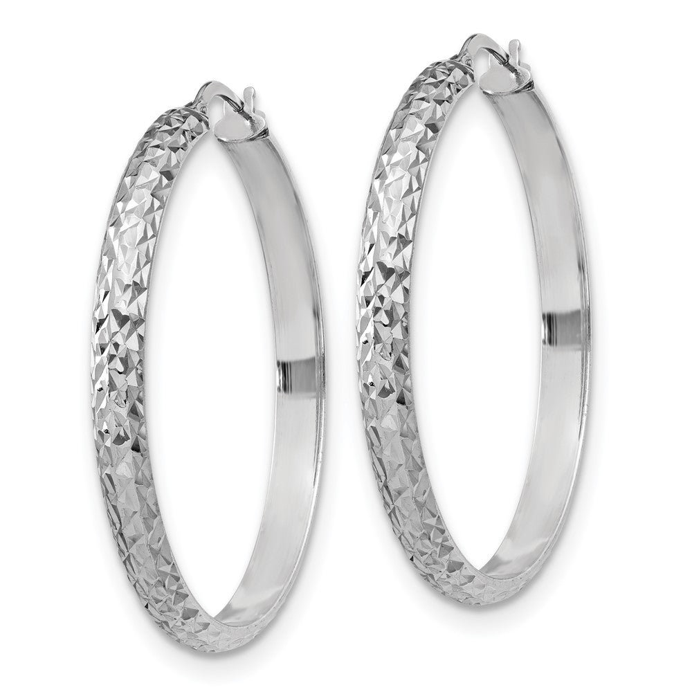 Sterling Silver RH-plated Polished and Diamond-cut Hoop Earrings