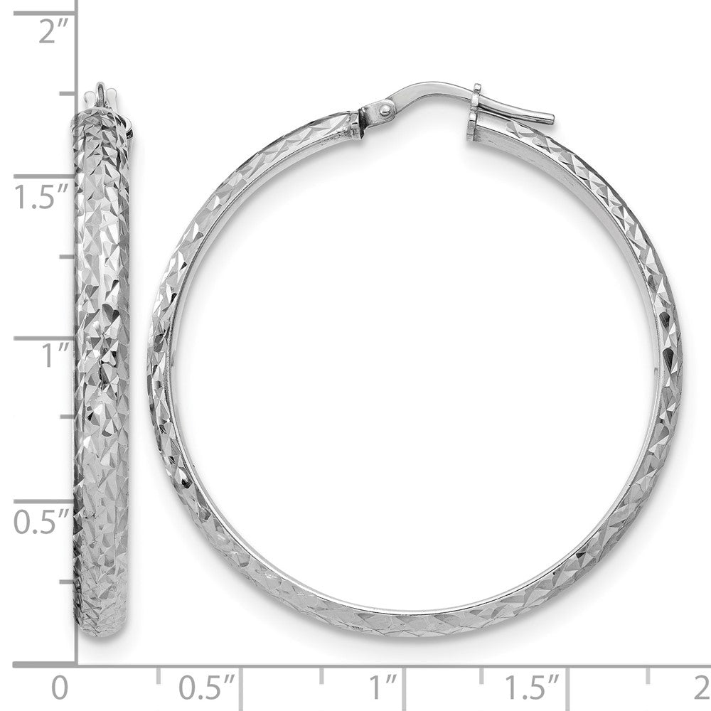 Sterling Silver RH-plated Polished and Diamond-cut Hoop Earrings