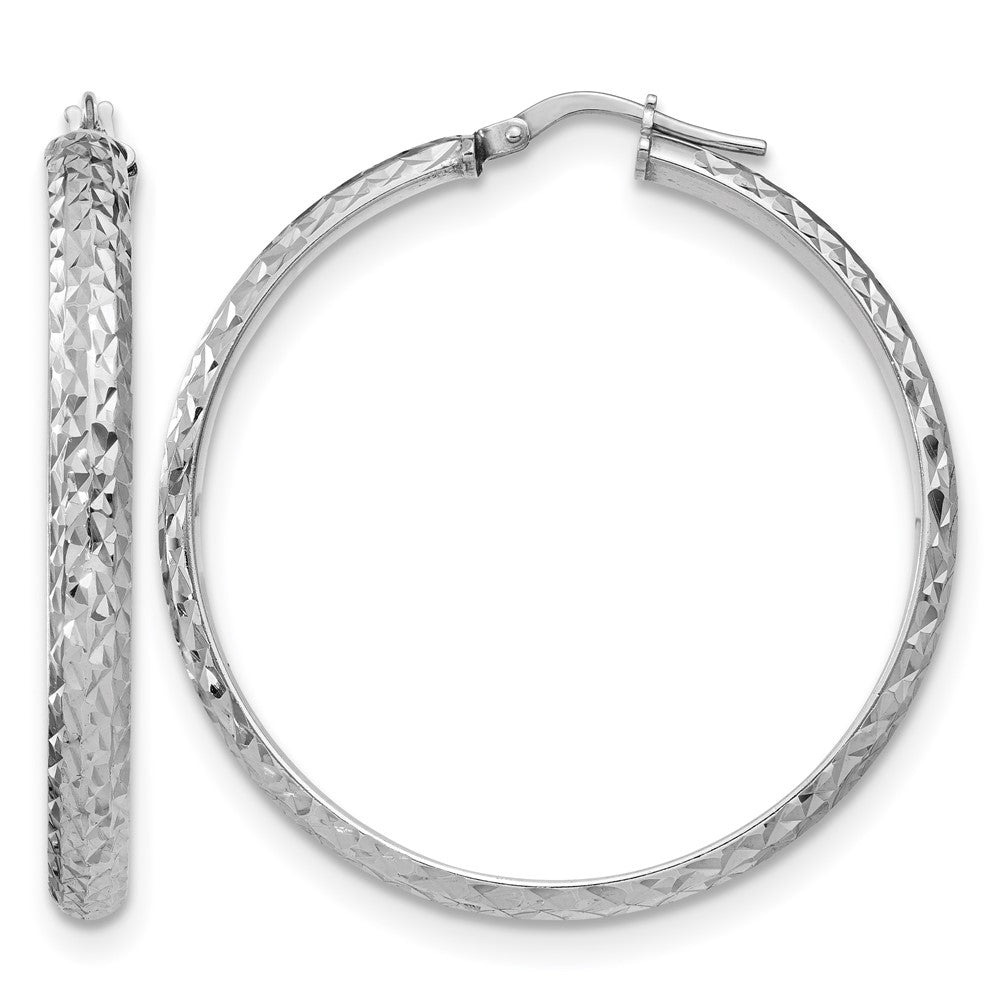 Sterling Silver RH-plated Polished and Diamond-cut Hoop Earrings