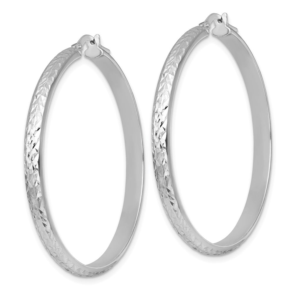 Sterling Silver RH-plated Polished and Diamond-cut Hoop Earrings