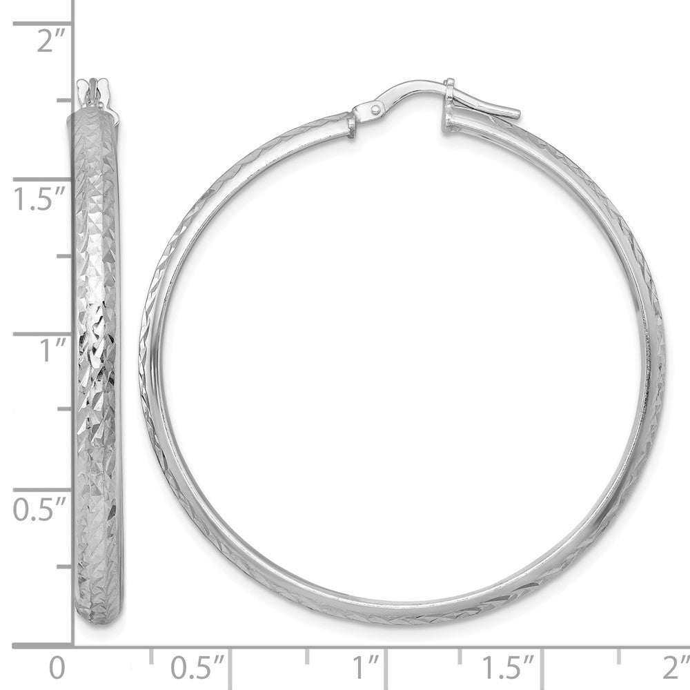 Sterling Silver RH-plated Polished and Diamond-cut Hoop Earrings