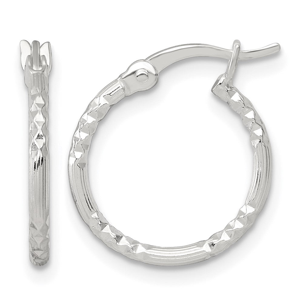 SS Polished D/C Textured 16x1.5mm Round Hoop Earrings