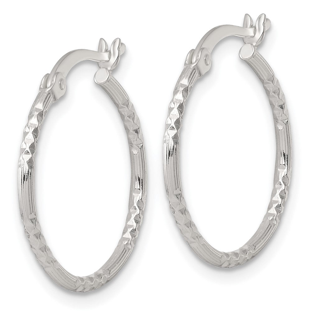 SS Polished D/C Textured 20x1.5mm Round Hoop Earrings