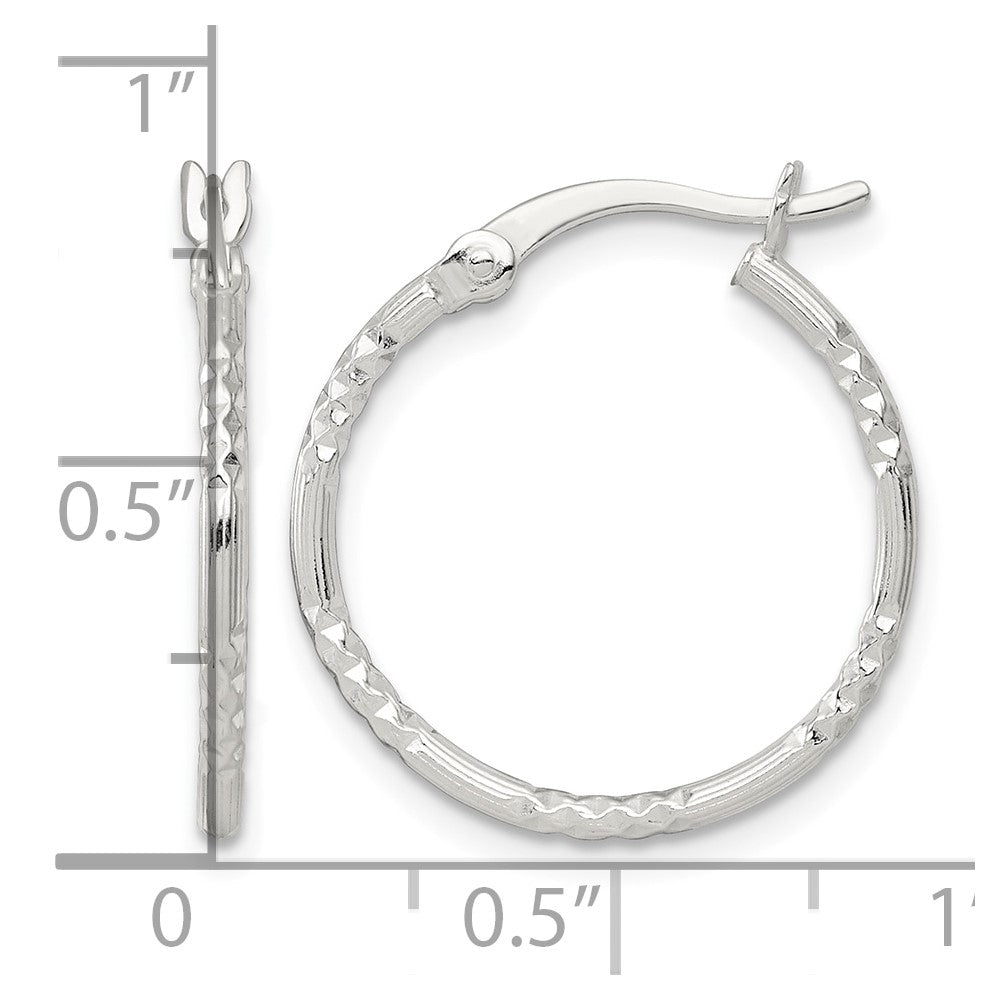 SS Polished D/C Textured 20x1.5mm Round Hoop Earrings