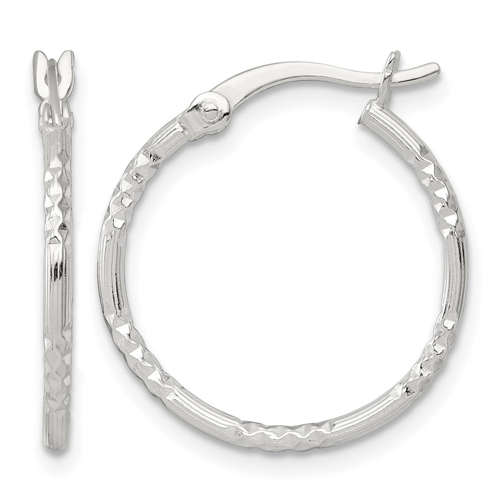 SS Polished D/C Textured 20x1.5mm Round Hoop Earrings
