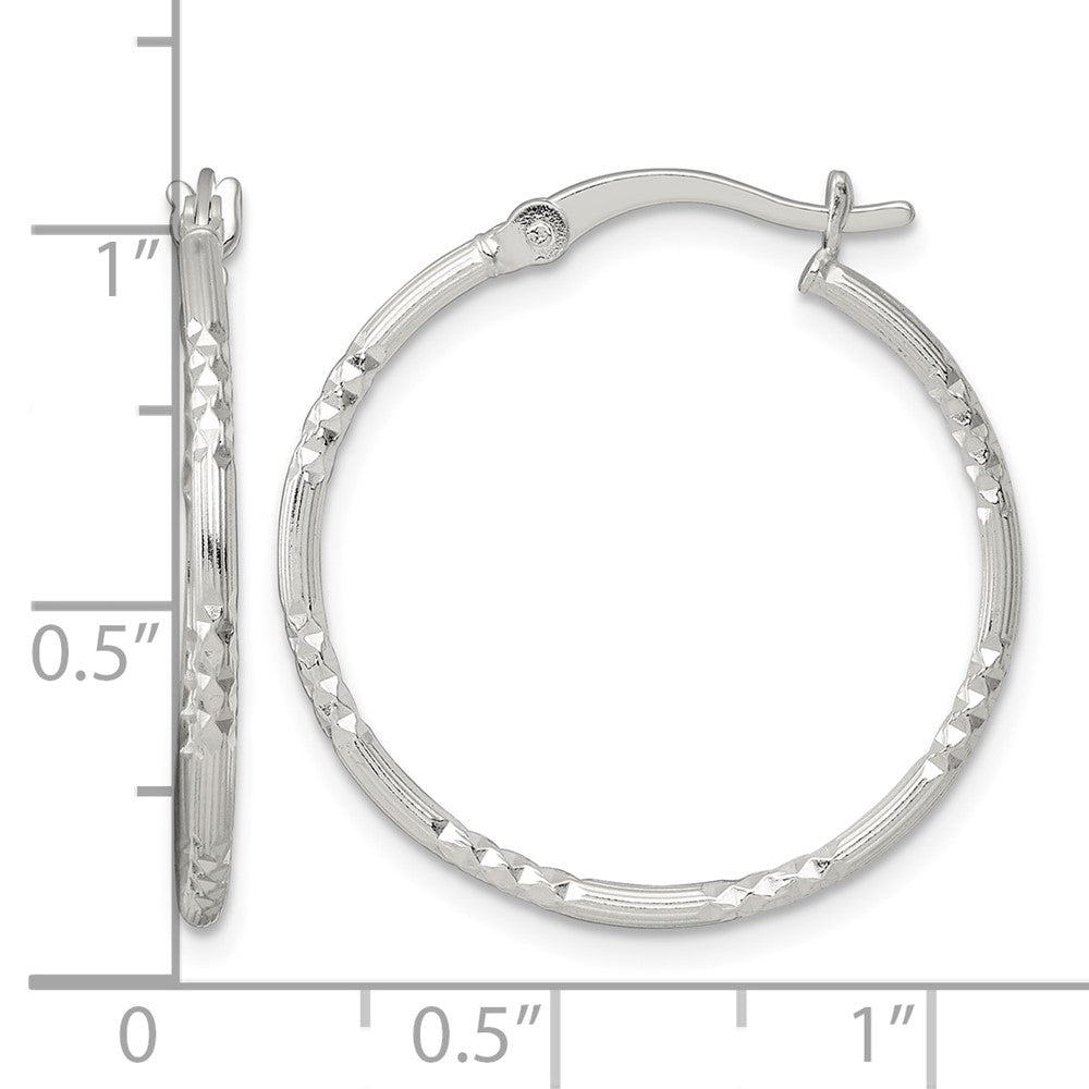 Sterling Silver Polished D/C Textured 25x1.5mm Round Hoop Earrings