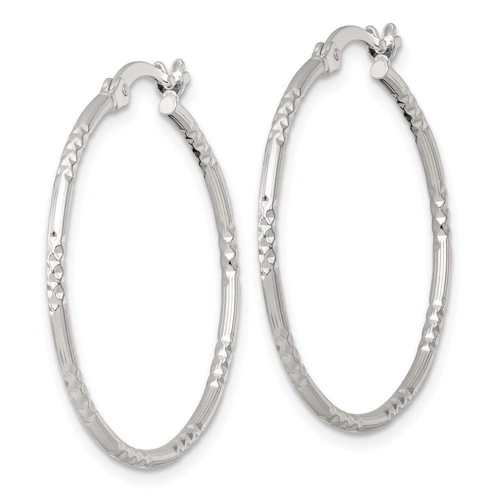 Sterling Silver Polished D/C Textured 30x1.5mm Round Hoop Earrings
