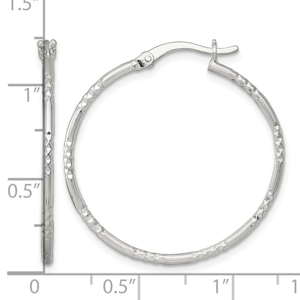 Sterling Silver Polished D/C Textured 30x1.5mm Round Hoop Earrings