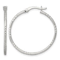 Sterling Silver Polished D/C Textured 30x1.5mm Round Hoop Earrings
