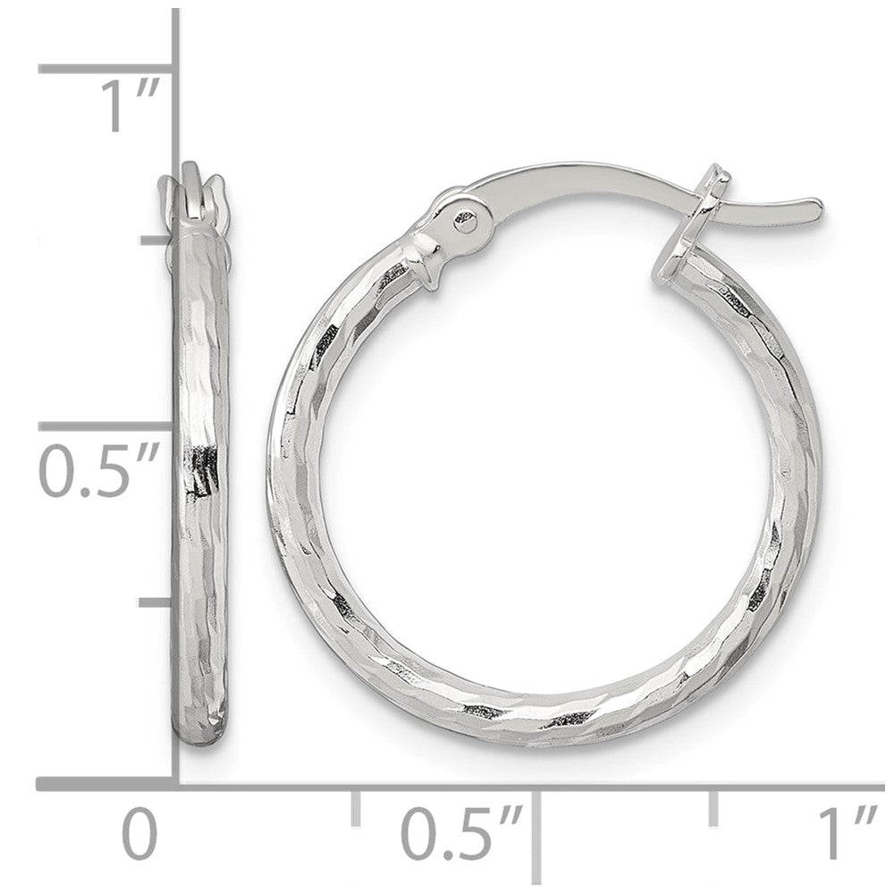 Sterling Silver Polished Diamond-cut 20x2mm Round Hoop Earrings
