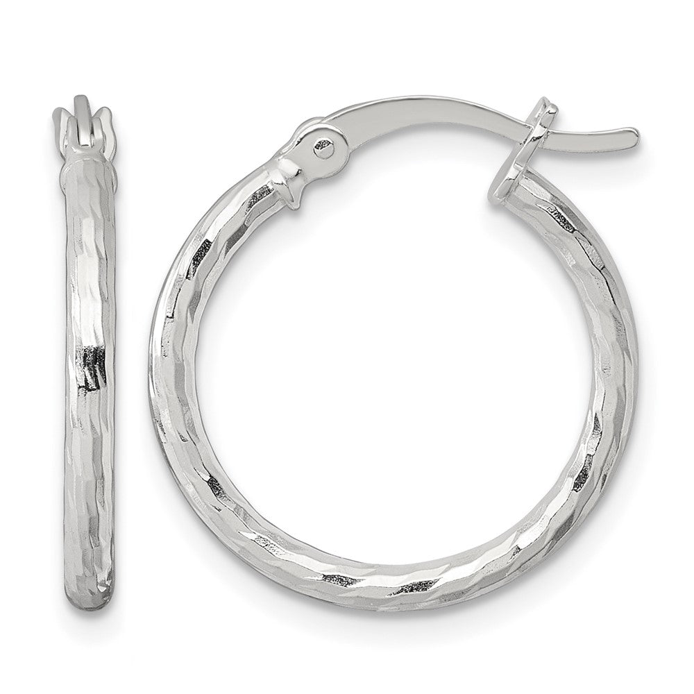 Sterling Silver Polished Diamond-cut 20x2mm Round Hoop Earrings