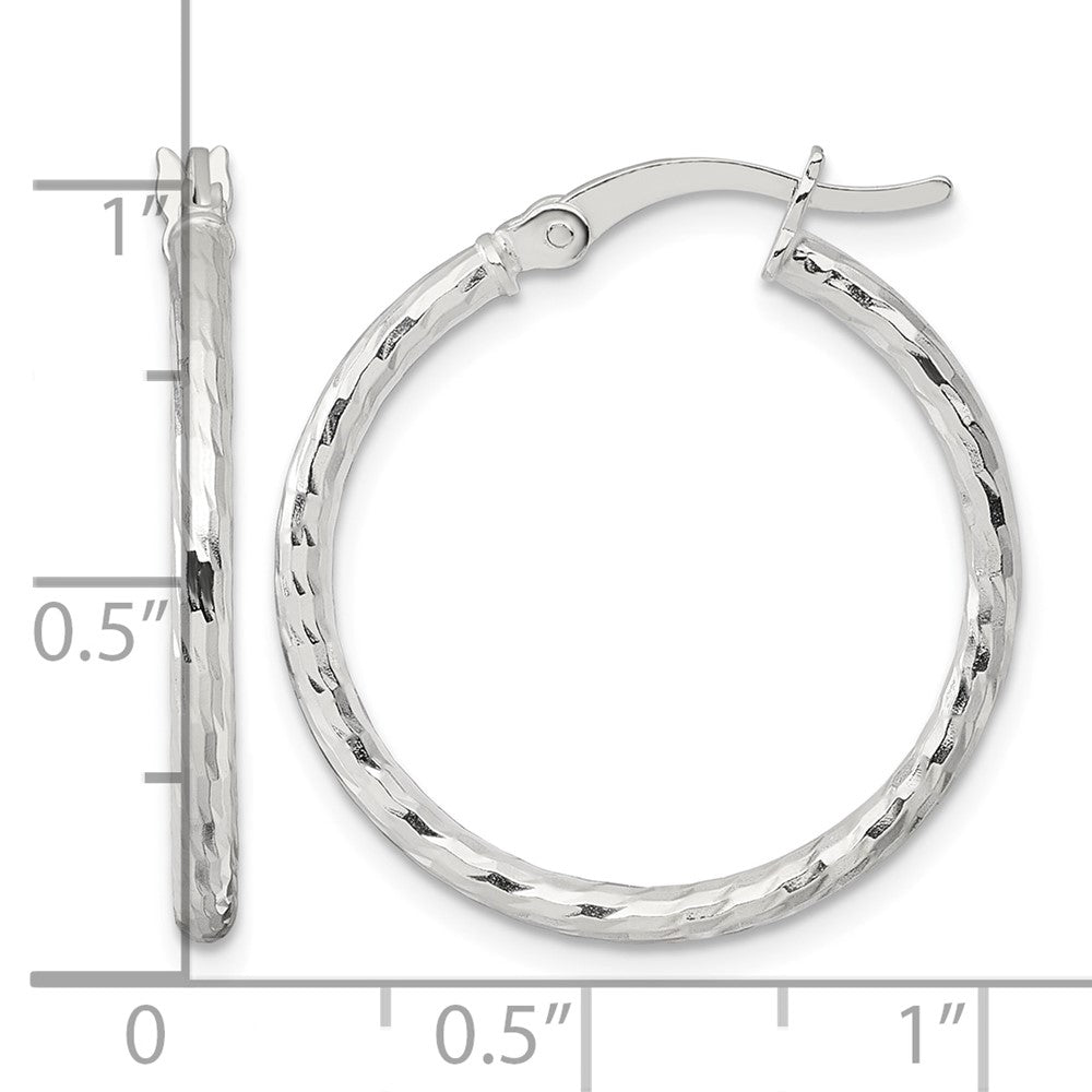 Sterling Silver Polished Diamond-cut 25x2mm Round Hoop Earrings