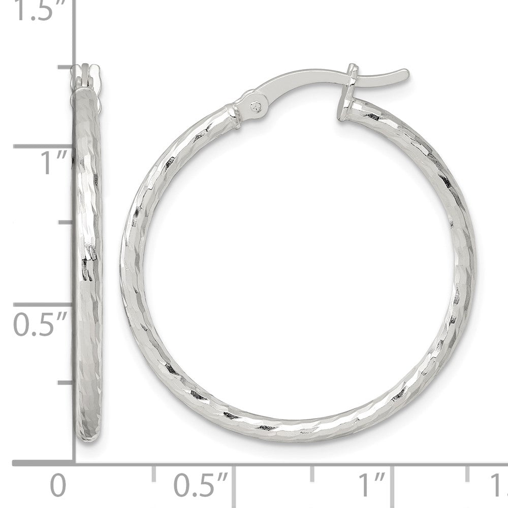 Sterling Silver Polished Diamond-cut 30x2mm Round Hoop Earrings