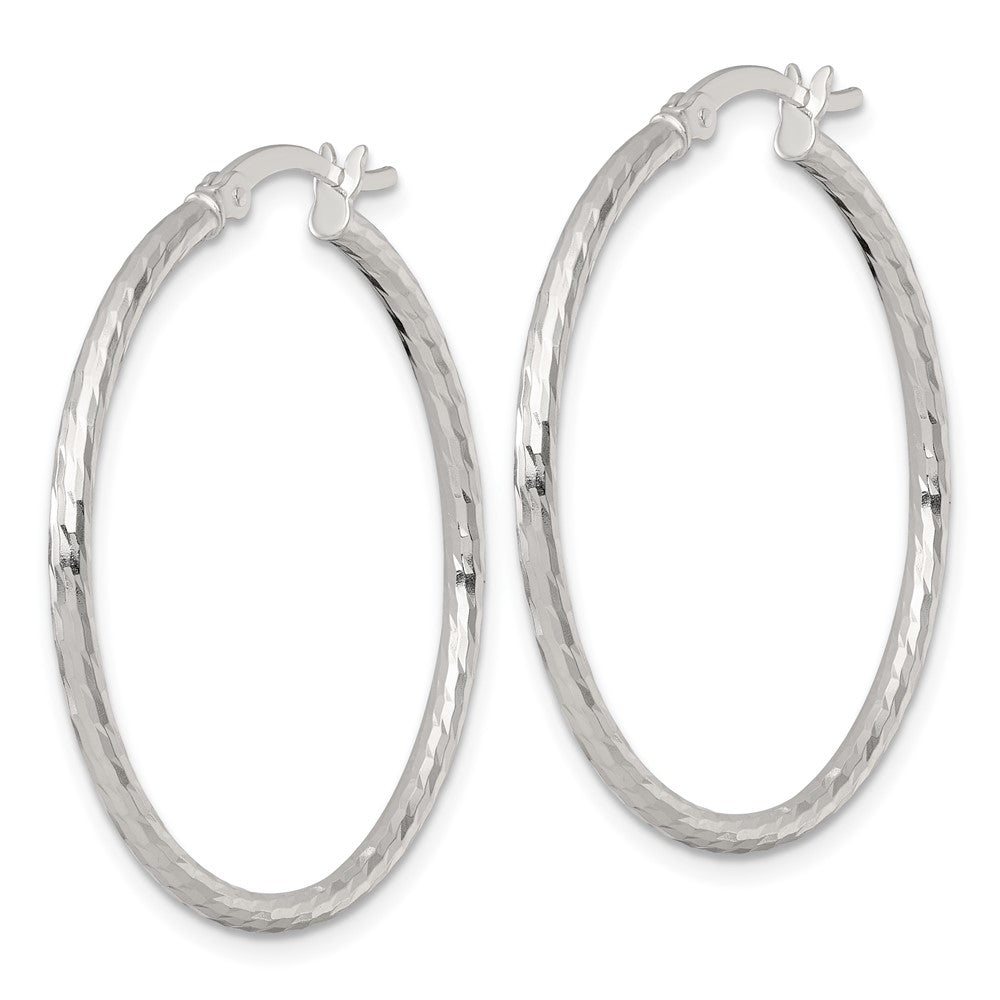 Sterling Silver Polished Diamond-cut 35x2mm Round Hoop Earrings