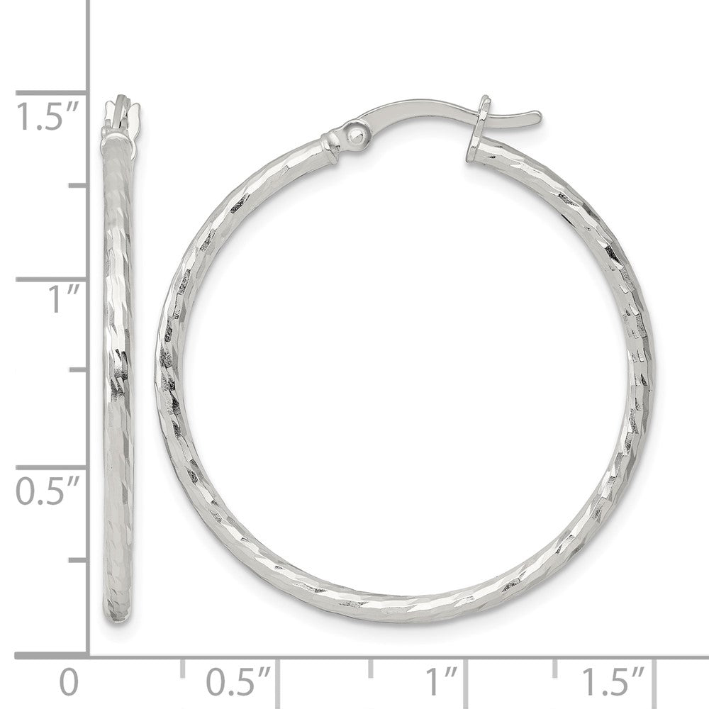 Sterling Silver Polished Diamond-cut 35x2mm Round Hoop Earrings