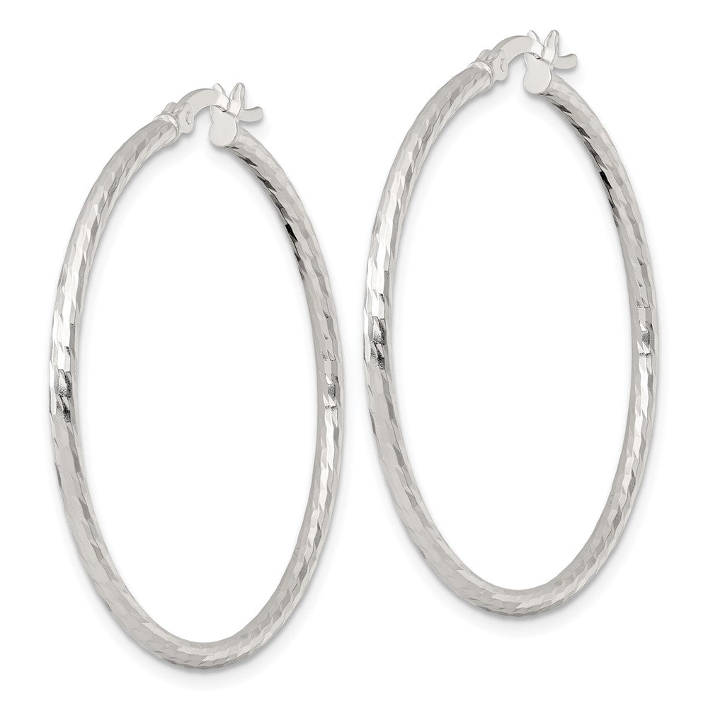 Sterling Silver Polished Diamond-cut 40x2mm Round Hoop Earrings