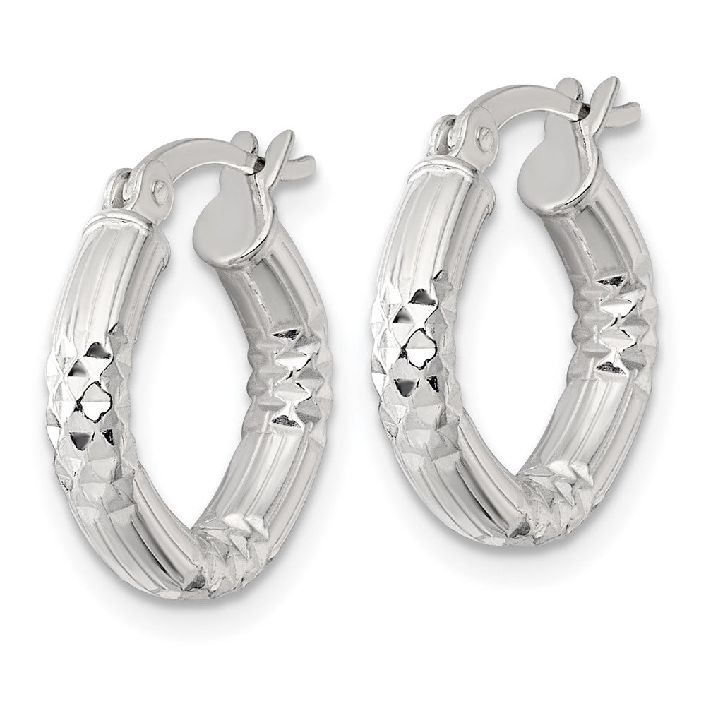 SS Polished D/C Textured 15x3.25mm Round Hoop Earrings