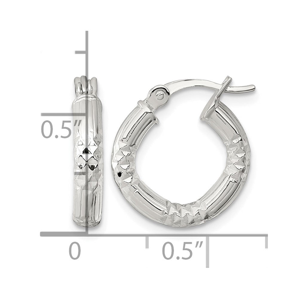 SS Polished D/C Textured 15x3.25mm Round Hoop Earrings