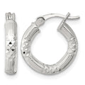 SS Polished D/C Textured 15x3.25mm Round Hoop Earrings