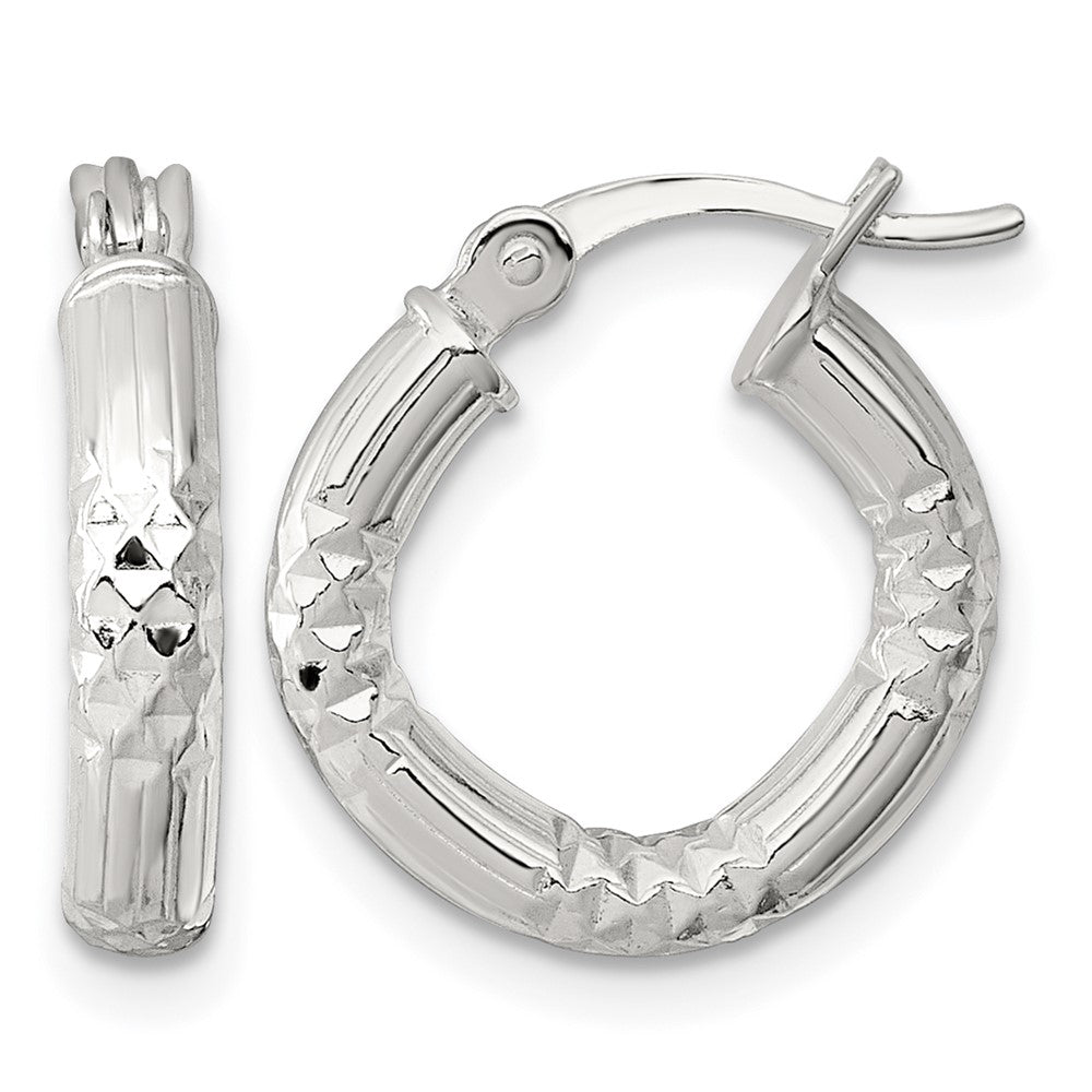 SS Polished D/C Textured 15x3.25mm Round Hoop Earrings