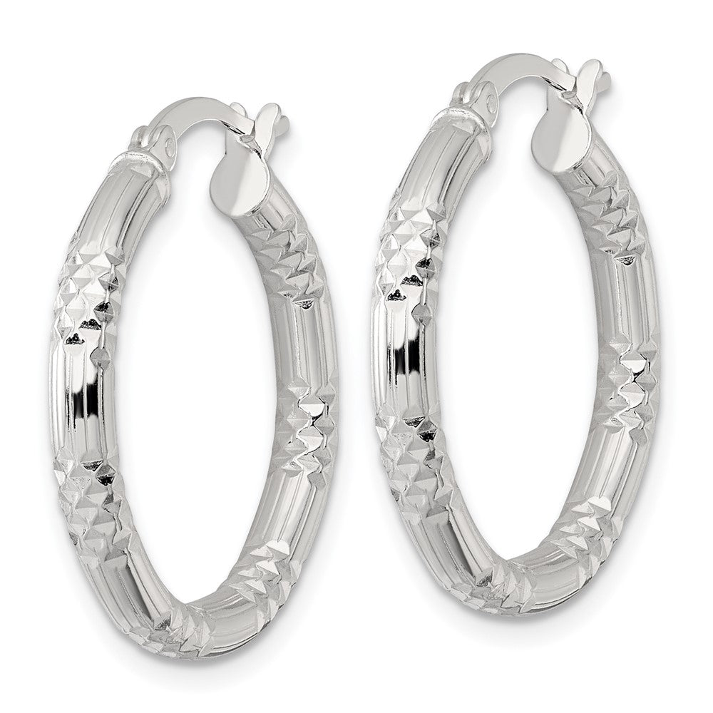 SS Polished D/C Textured 25x3.25mm Round Hoop Earrings