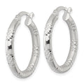 SS Polished D/C Textured 25x3.25mm Round Hoop Earrings