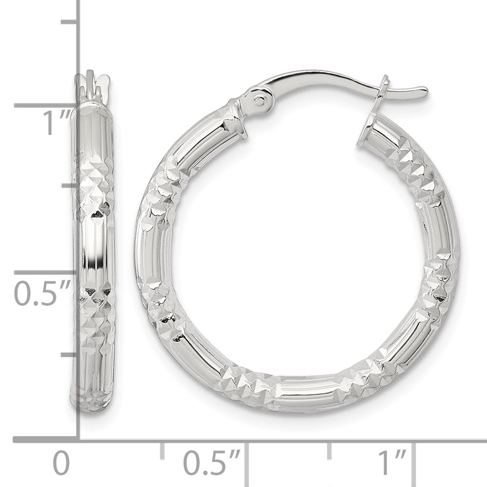 SS Polished D/C Textured 25x3.25mm Round Hoop Earrings