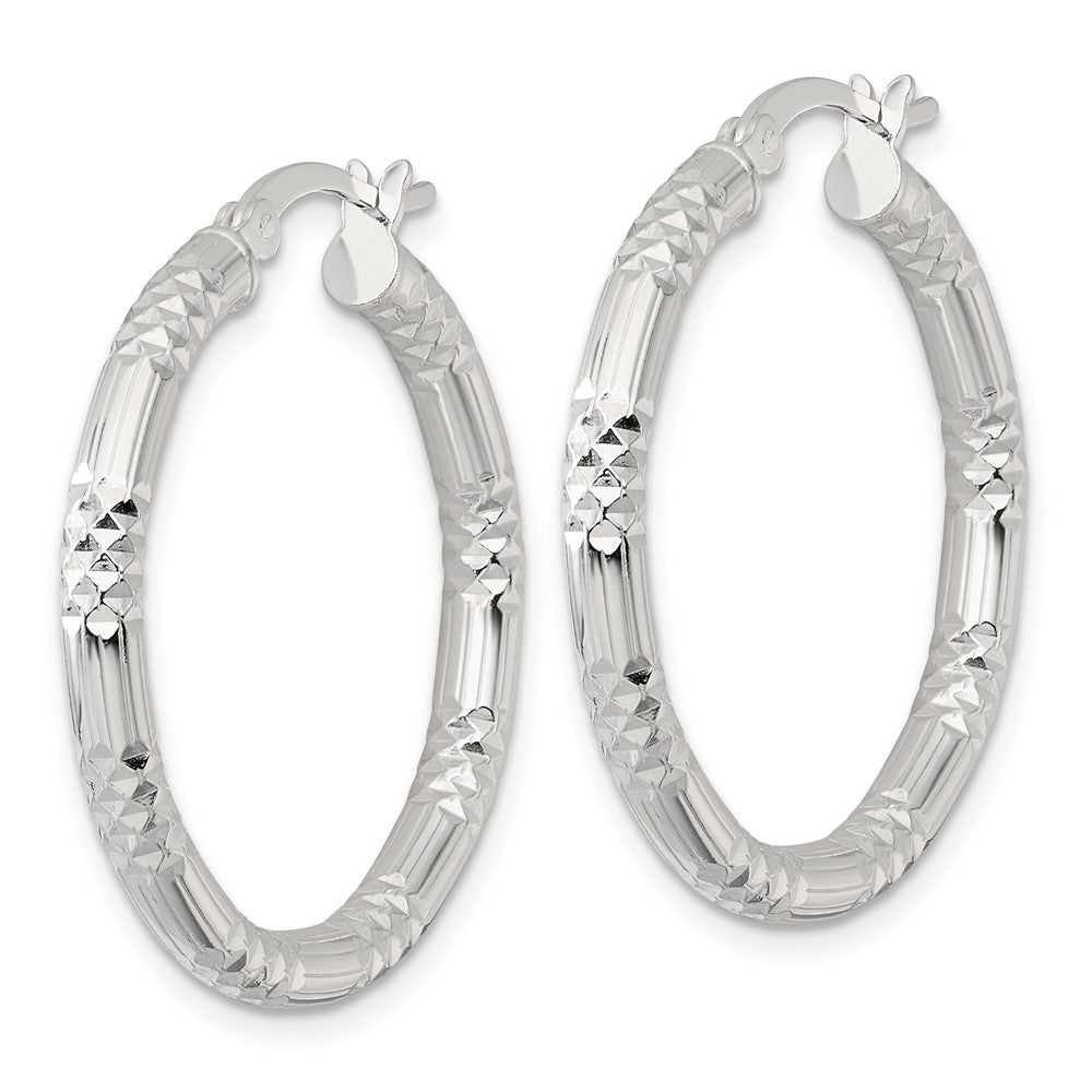 SS Polished D/C Textured 30x3.25mm Round Hoop Earrings