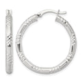 SS Polished D/C Textured 30x3.25mm Round Hoop Earrings