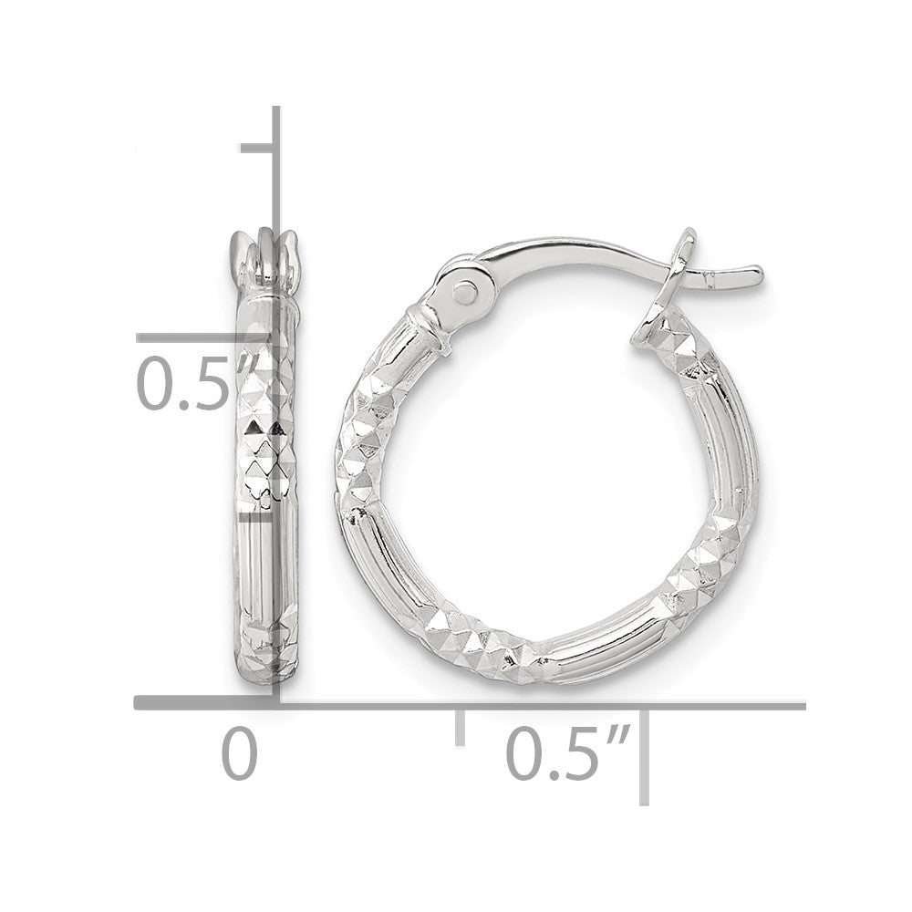 SS Polished D/C Textured 16x2.25mm Round Hoop Earrings