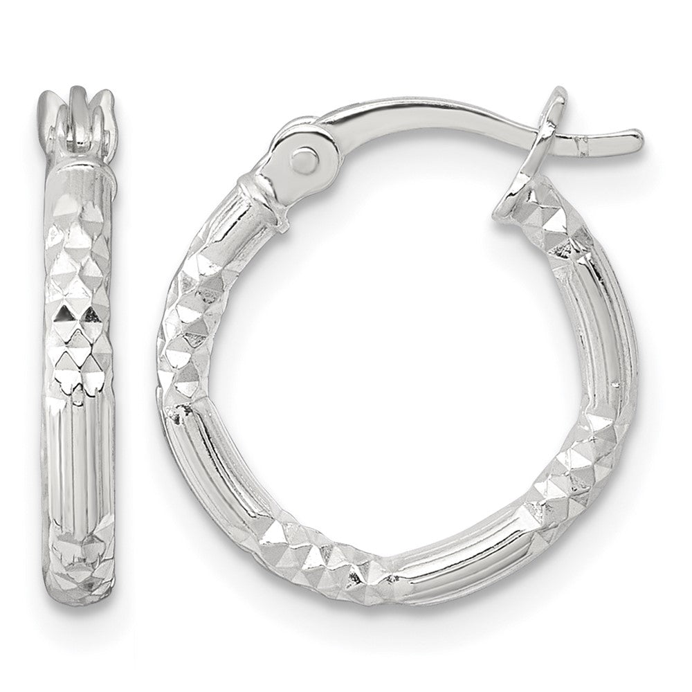 SS Polished D/C Textured 16x2.25mm Round Hoop Earrings