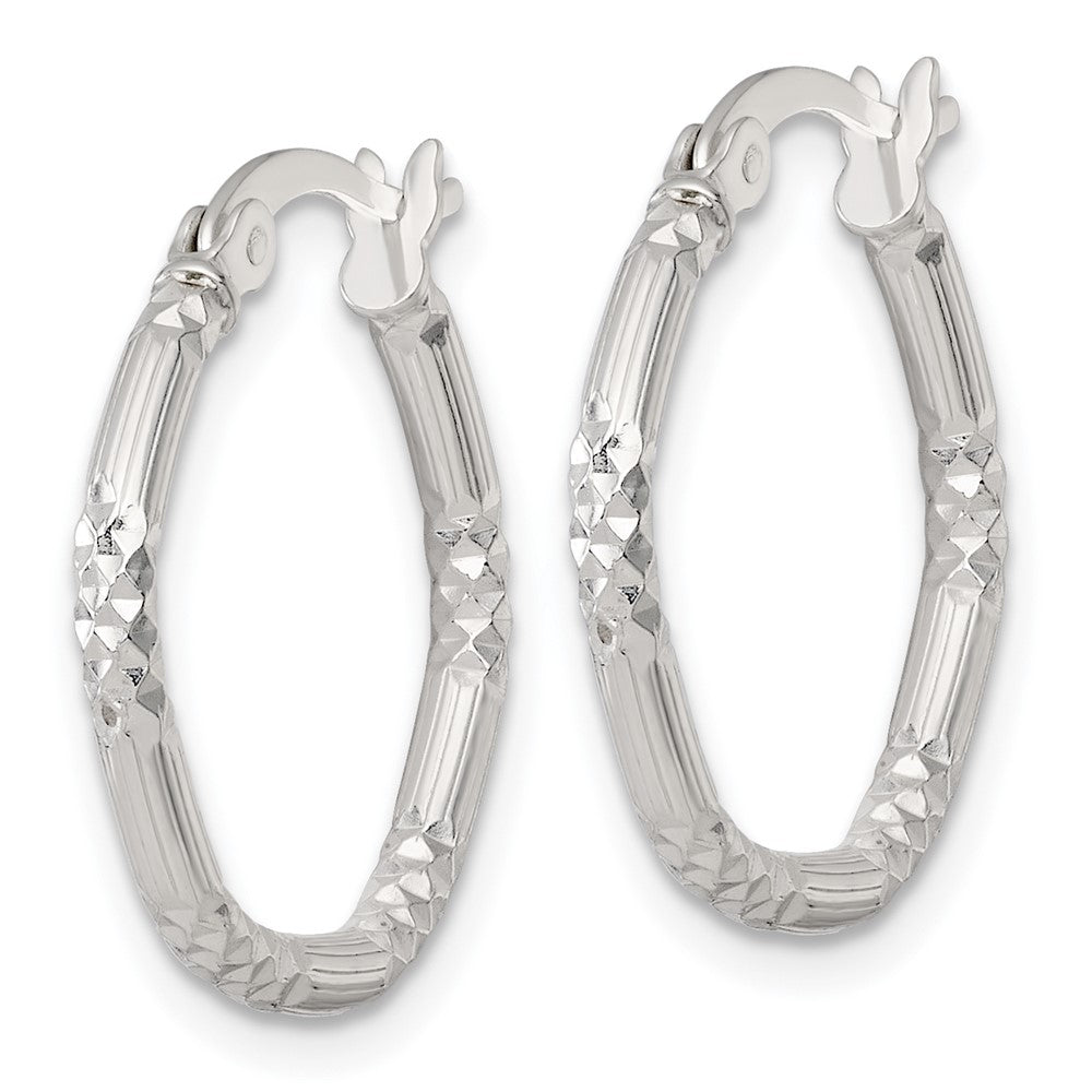 SS Polished D/C Textured 20x2.25mm Round Hoop Earrings