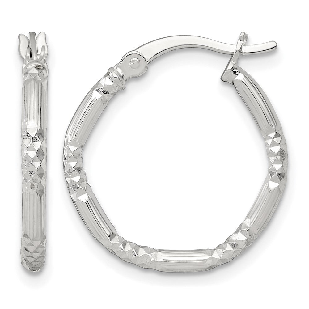 SS Polished D/C Textured 20x2.25mm Round Hoop Earrings