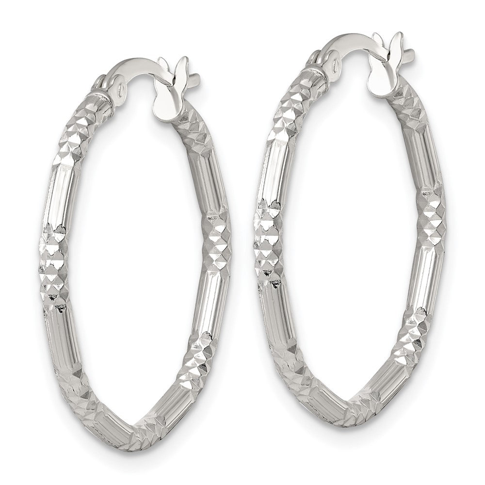 SS Polished D/C Textured 25x2.25mm Round Hoop Earrings