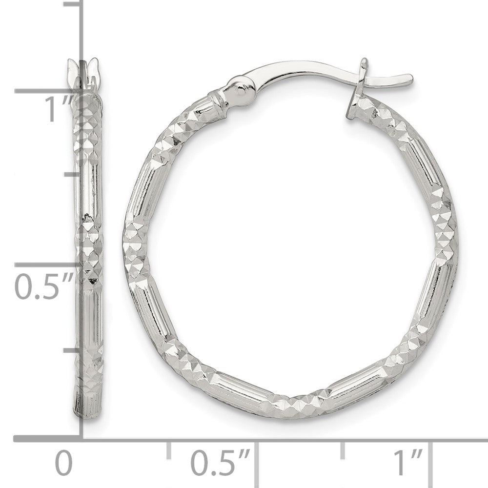 SS Polished D/C Textured 25x2.25mm Round Hoop Earrings