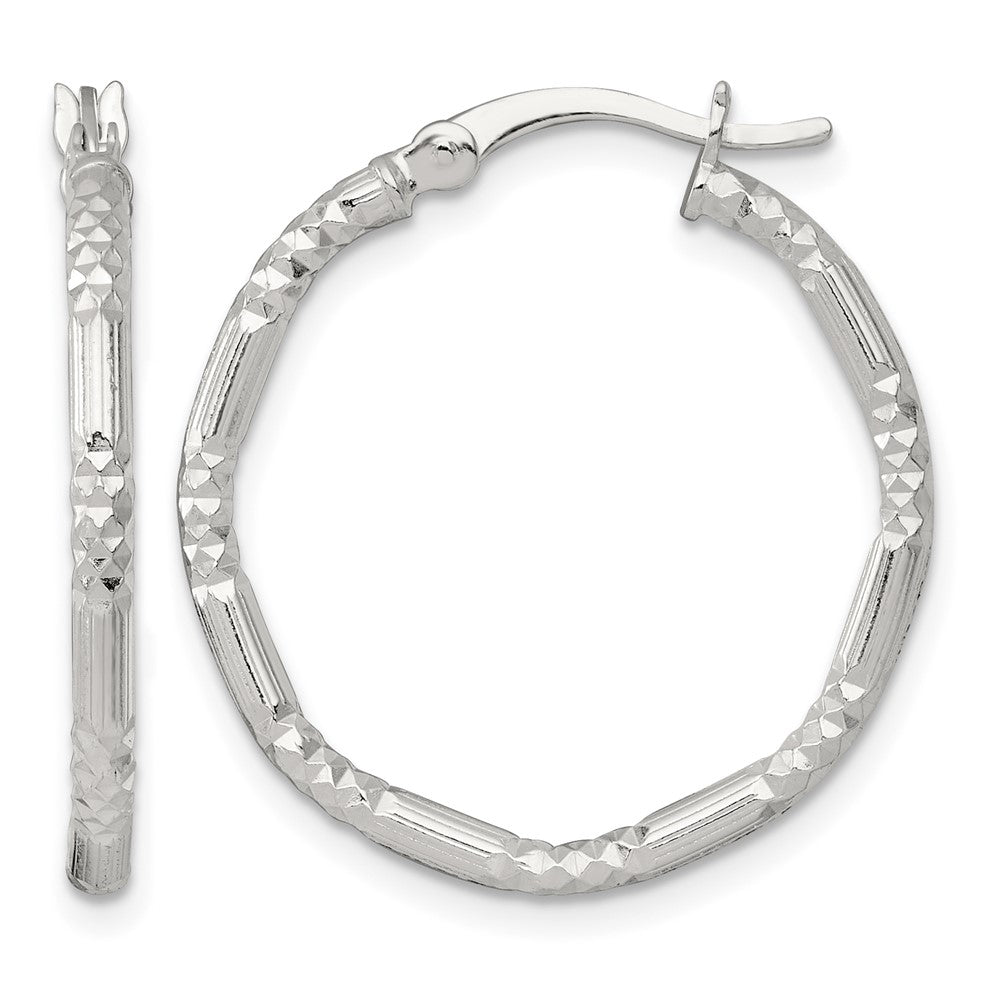 SS Polished D/C Textured 25x2.25mm Round Hoop Earrings