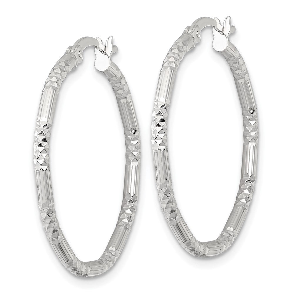 SS Polished D/C Textured 30x2.25mm Round Hoop Earrings