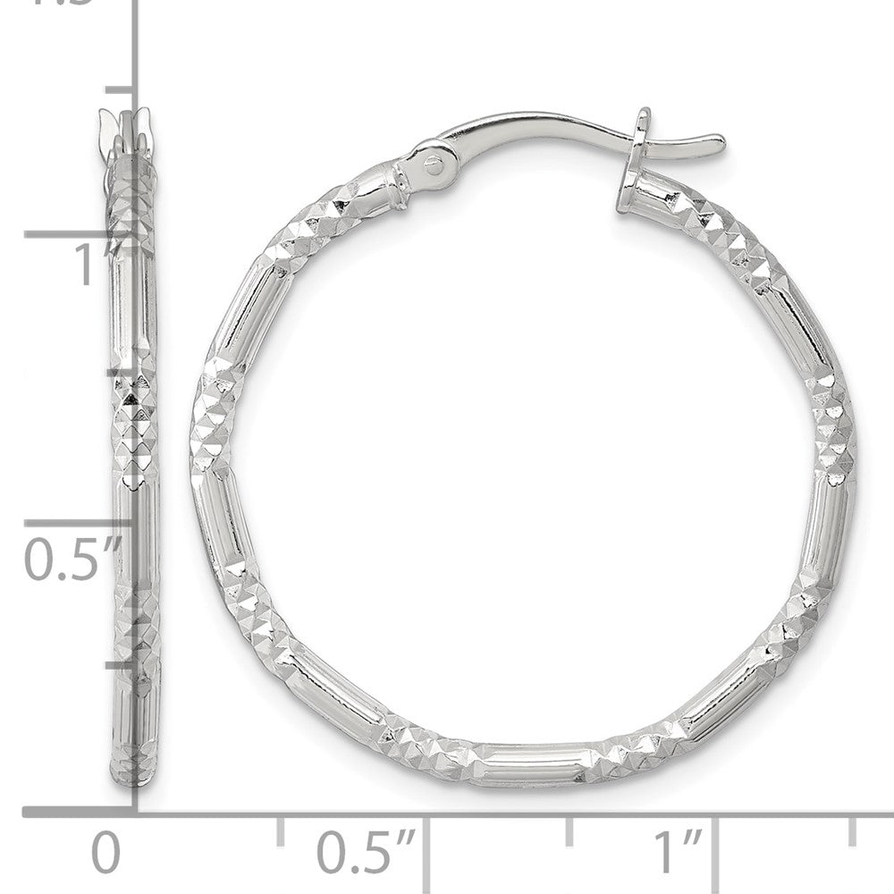 SS Polished D/C Textured 30x2.25mm Round Hoop Earrings
