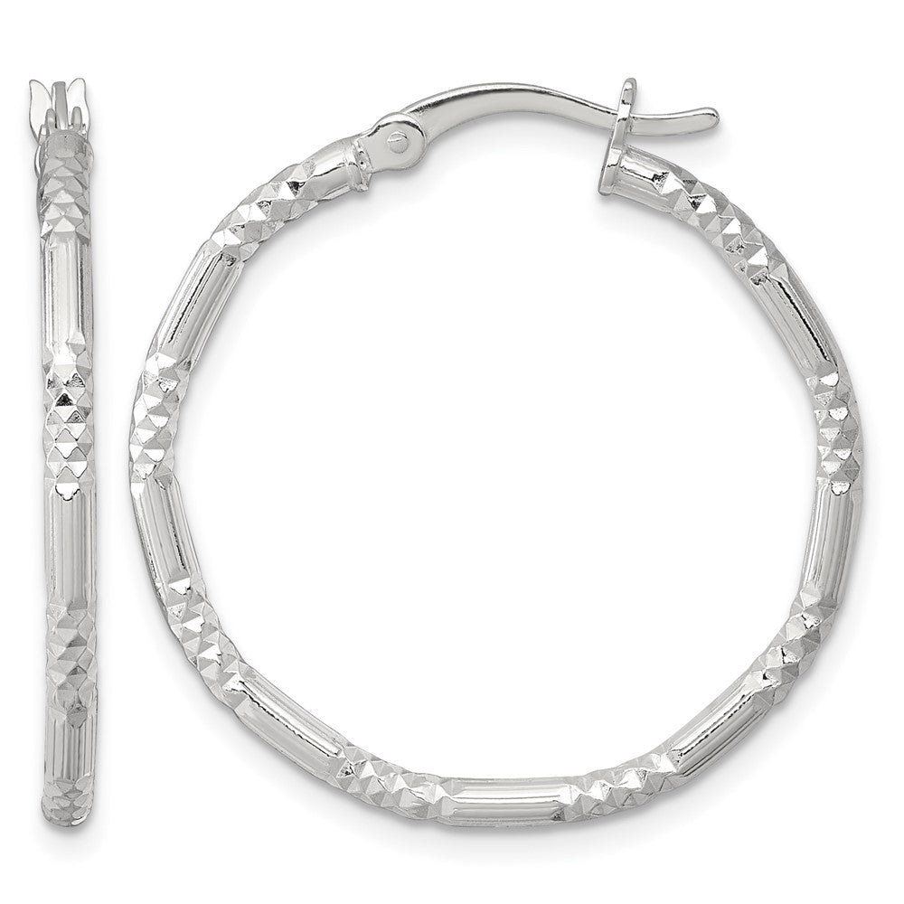 SS Polished D/C Textured 30x2.25mm Round Hoop Earrings