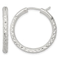 Sterling Silver Laser/Dia-cut 30x3.25mm Hidden Catch Round Hoop Earrings