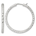 Sterling Silver Laser/Dia-cut 40x3.25mm Hidden Catch Round Hoop Earrings
