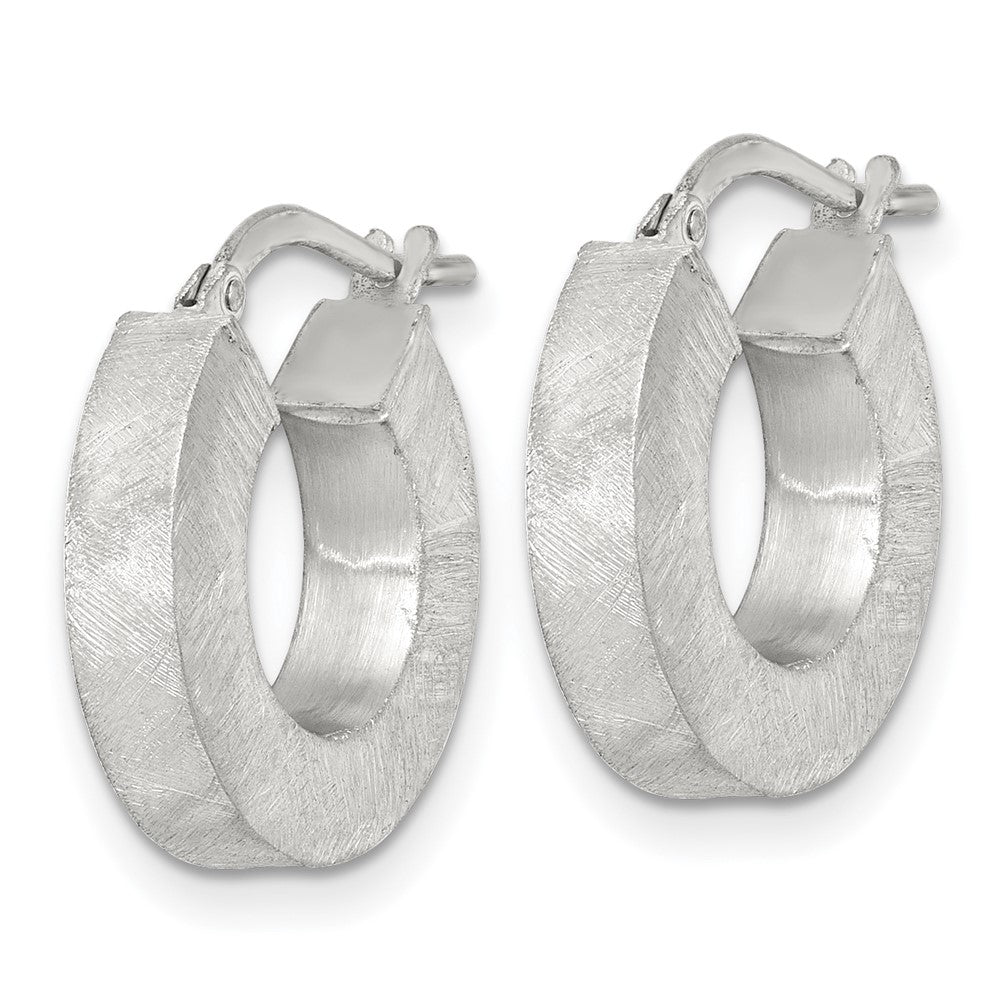 Sterling Silver Polished Brushed Textured Square Tube Hoop Earrings