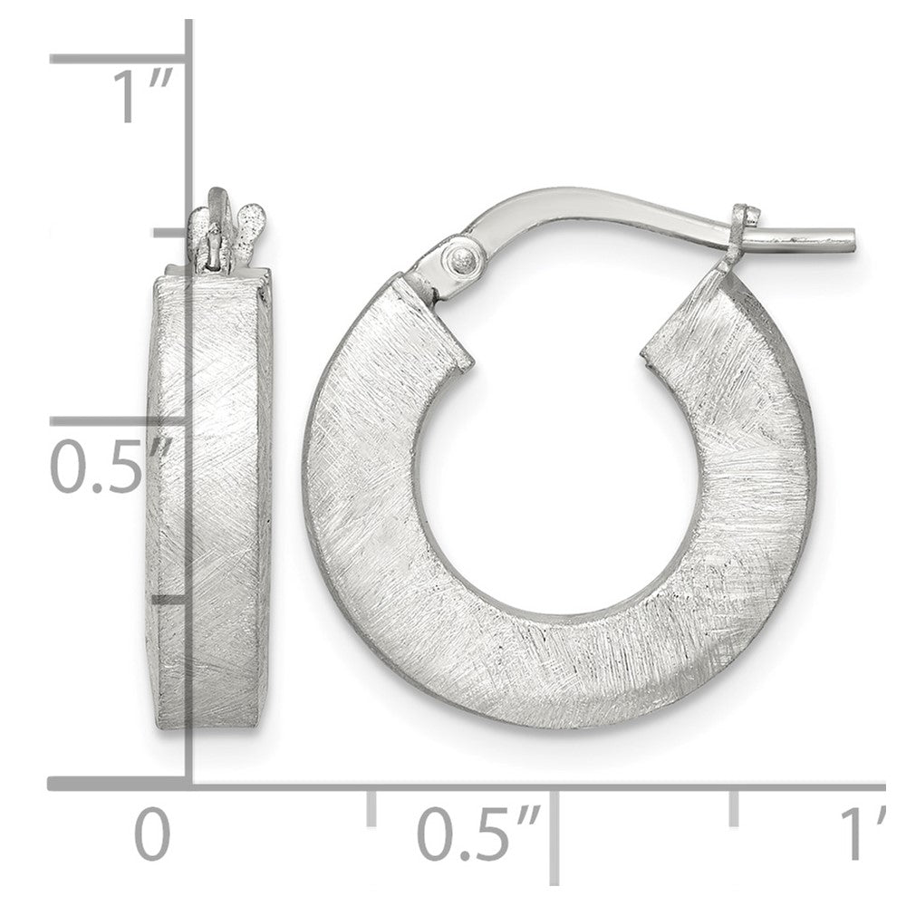 Sterling Silver Polished Brushed Textured Square Tube Hoop Earrings