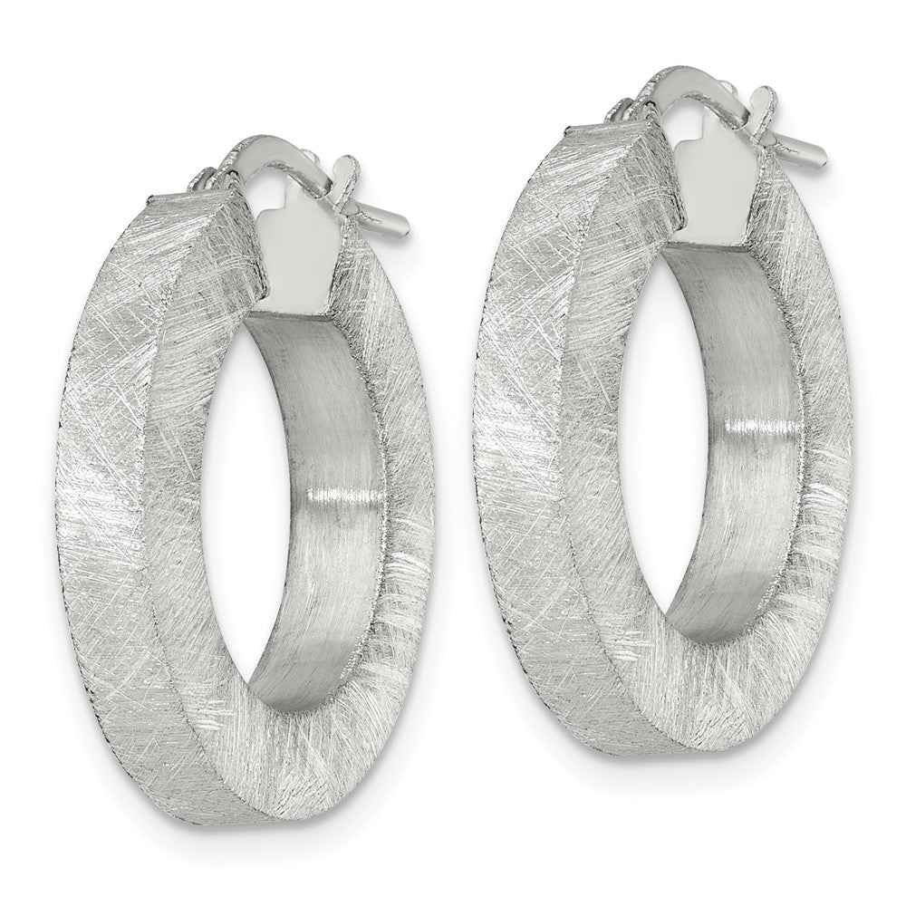Sterling Silver Polished Brushed Textured Square Tube Hoop Earrings