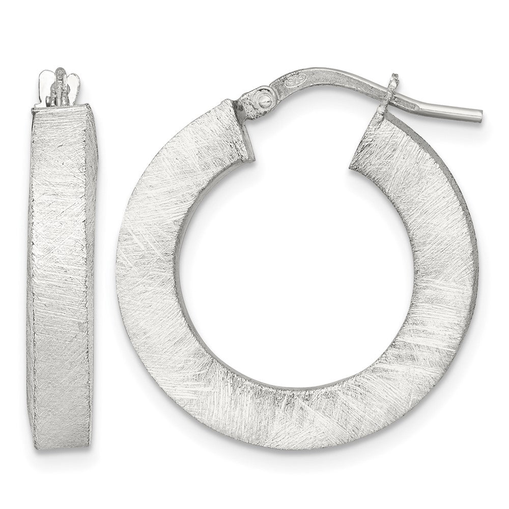 Sterling Silver Polished Brushed Textured Square Tube Hoop Earrings