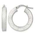 Sterling Silver Polished Brushed Textured Square Tube Hoop Earrings