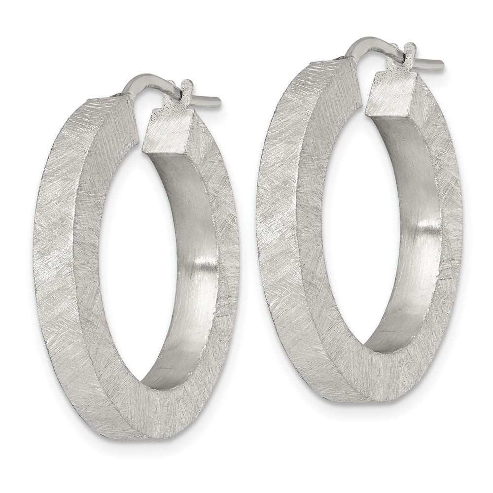 Sterling Silver Polished Brushed Textured Square Tube Hoop Earrings