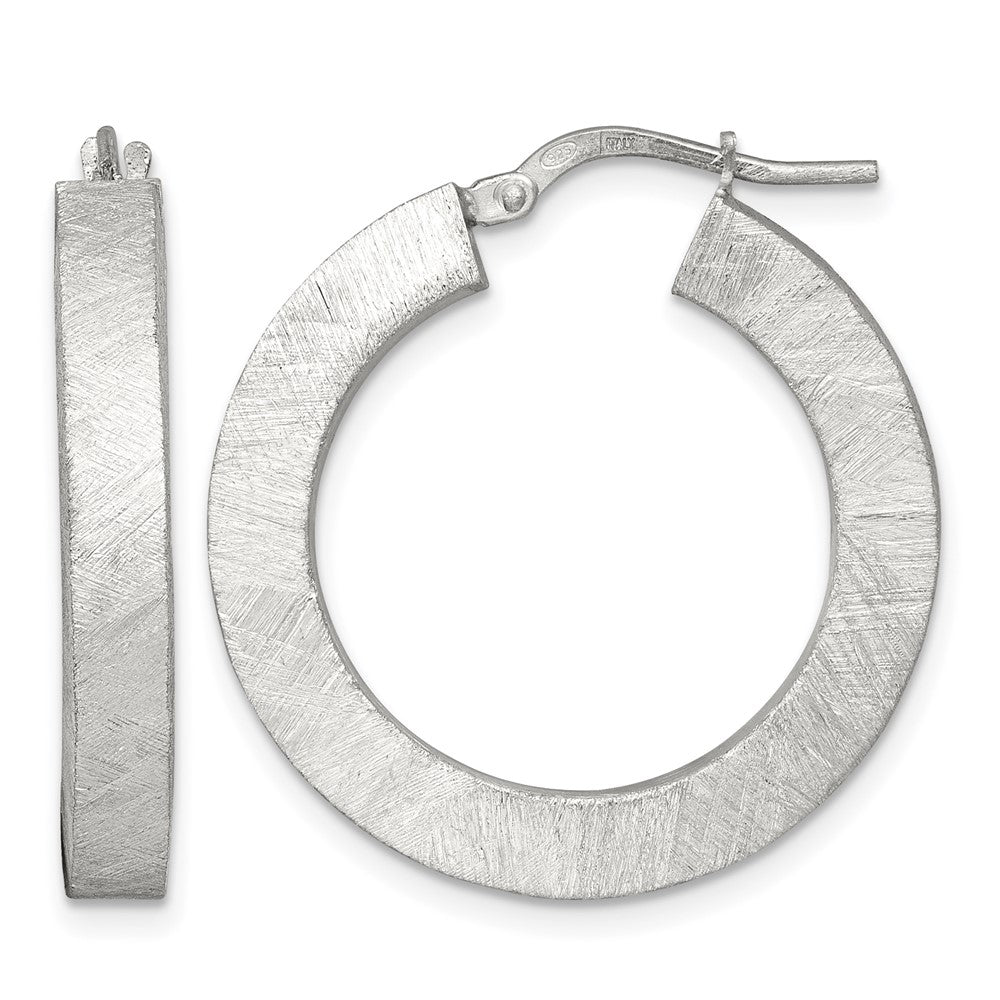 Sterling Silver Polished Brushed Textured Square Tube Hoop Earrings